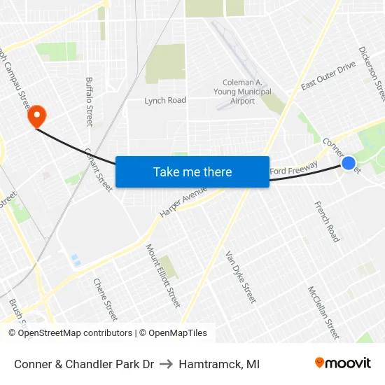 Conner & Chandler Park Dr to Hamtramck, MI map