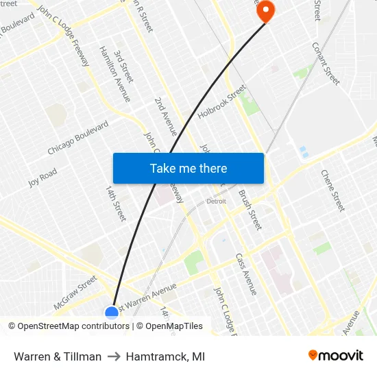 Warren & Tillman to Hamtramck, MI map