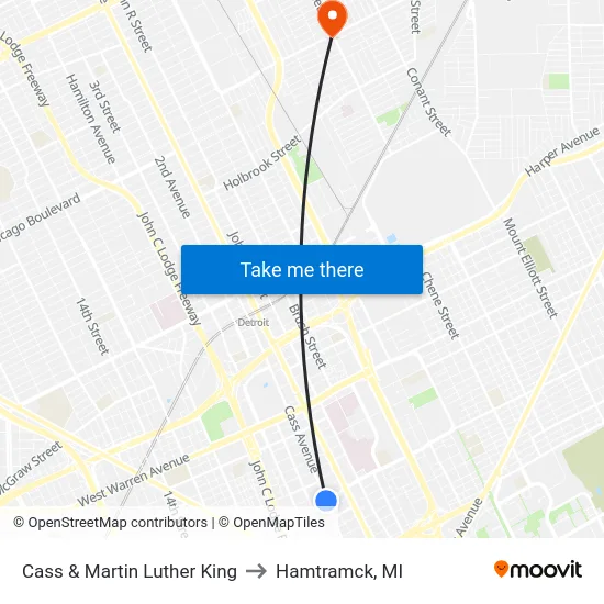 Cass & Martin Luther King to Hamtramck, MI map