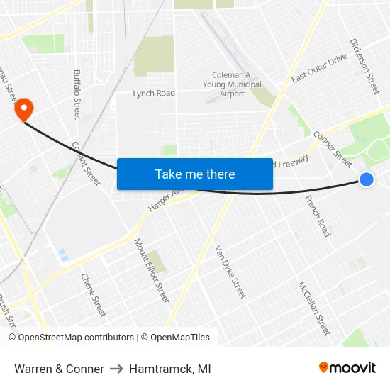 Warren & Conner to Hamtramck, MI map