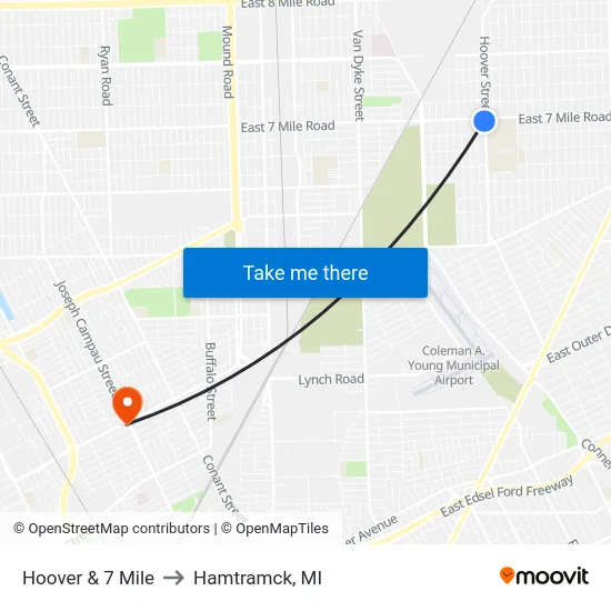 Hoover & 7 Mile to Hamtramck, MI map