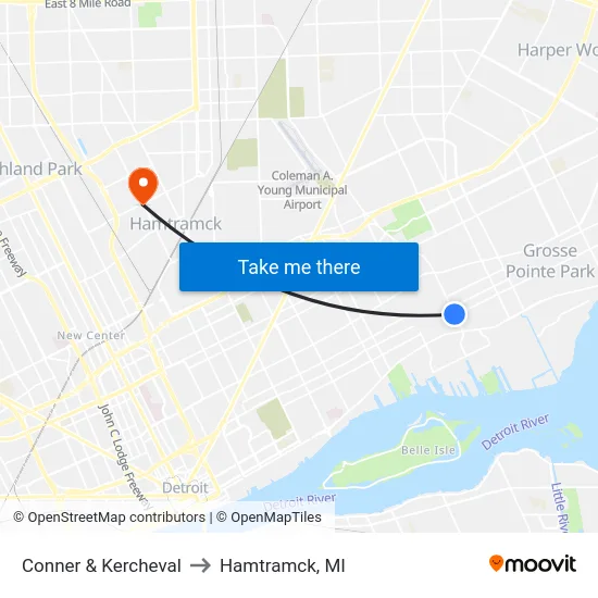 Conner & Kercheval to Hamtramck, MI map