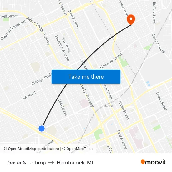 Dexter & Lothrop to Hamtramck, MI map