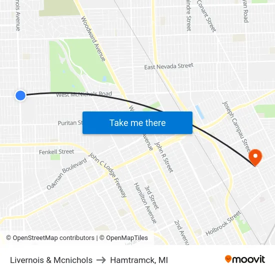 Livernois & Mcnichols to Hamtramck, MI map