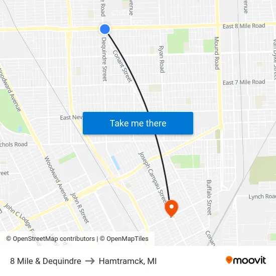 8 Mile & Dequindre to Hamtramck, MI map