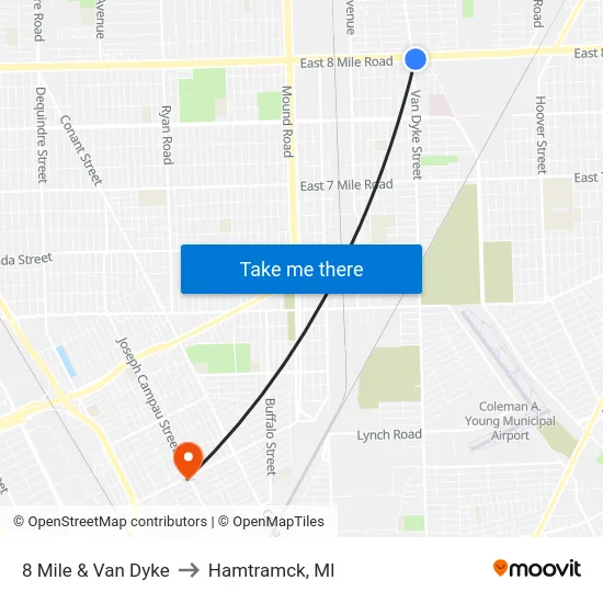 8 Mile & Van Dyke to Hamtramck, MI map