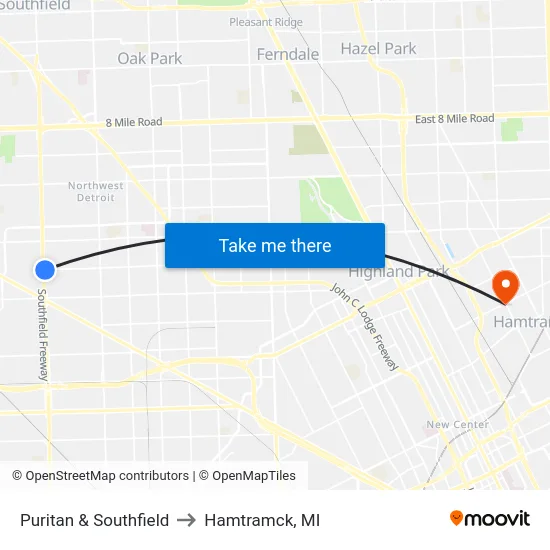 Puritan & Southfield to Hamtramck, MI map