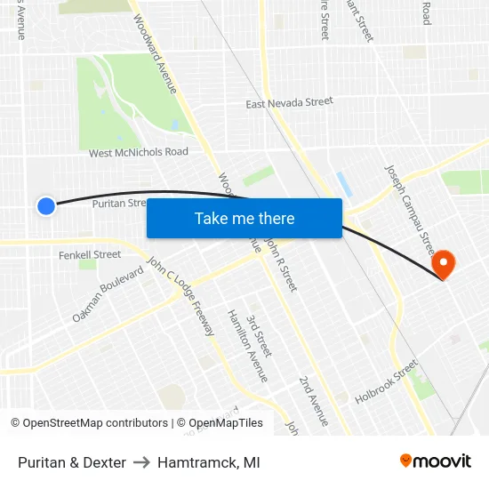 Puritan & Dexter to Hamtramck, MI map