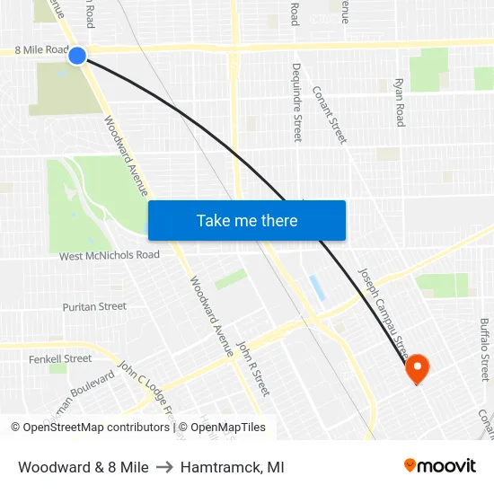 Woodward & 8 Mile to Hamtramck, MI map
