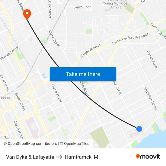 Van Dyke & Lafayette to Hamtramck, MI map