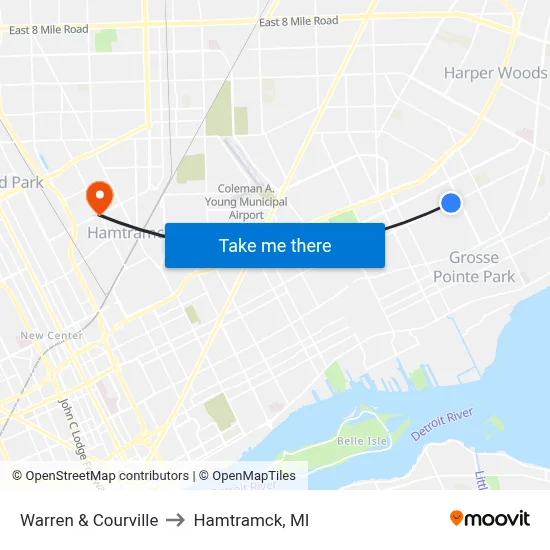 Warren & Courville to Hamtramck, MI map