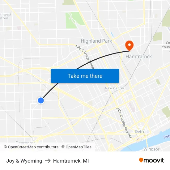 Joy & Wyoming to Hamtramck, MI map
