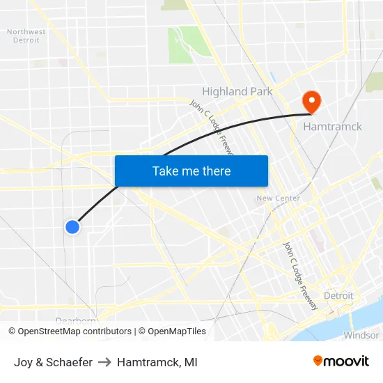 Joy & Schaefer to Hamtramck, MI map