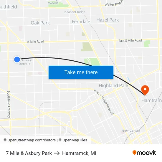 7 Mile & Asbury Park to Hamtramck, MI map