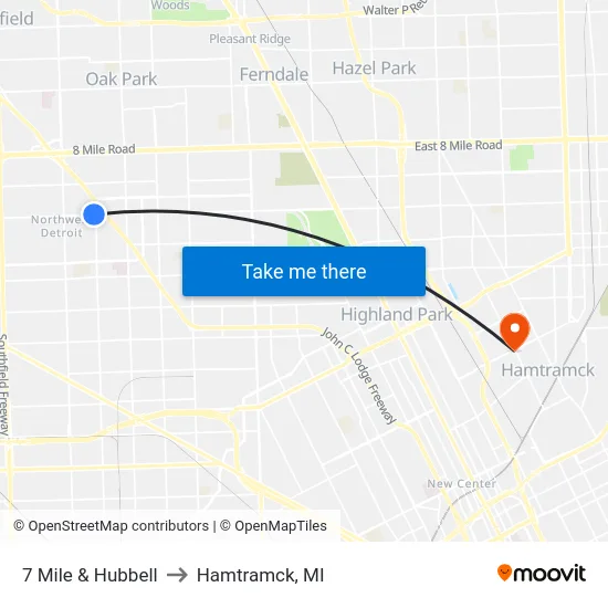 7 Mile & Hubbell to Hamtramck, MI map
