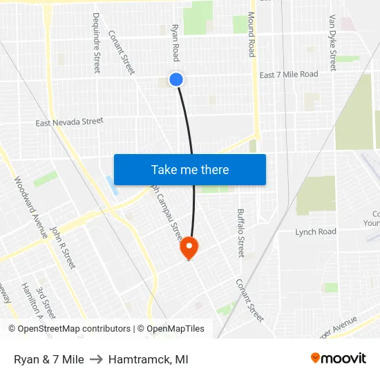 Ryan & 7 Mile to Hamtramck, MI map