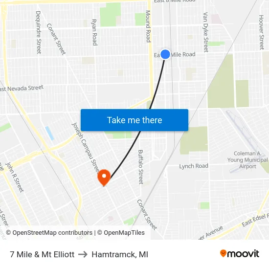 7 Mile & Mt Elliott to Hamtramck, MI map