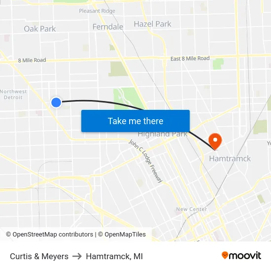 Curtis & Meyers to Hamtramck, MI map