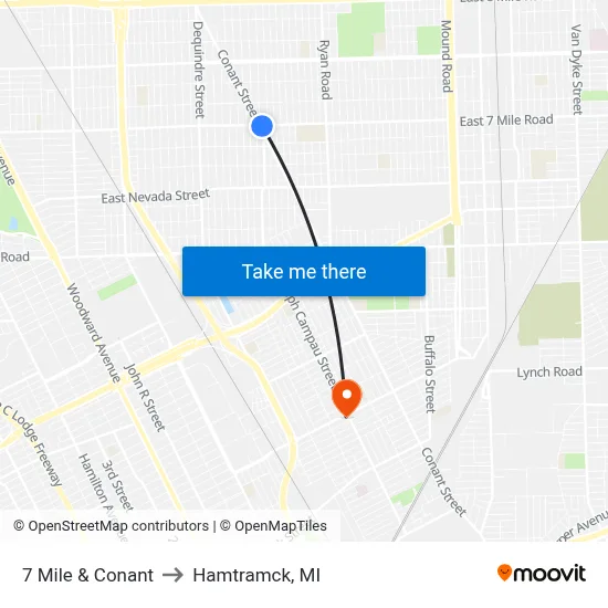 7 Mile & Conant to Hamtramck, MI map