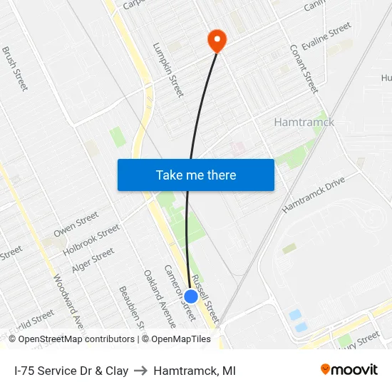 I-75 Service Dr & Clay to Hamtramck, MI map