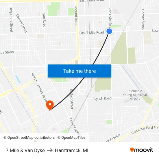 7 Mile & Van Dyke to Hamtramck, MI map