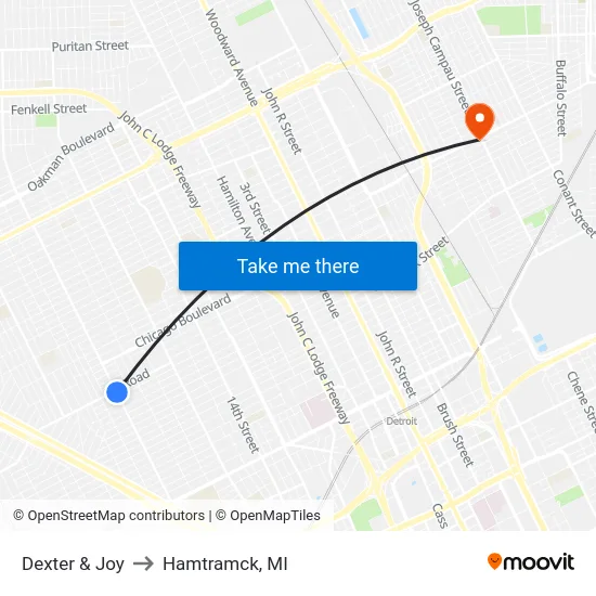 Dexter & Joy to Hamtramck, MI map