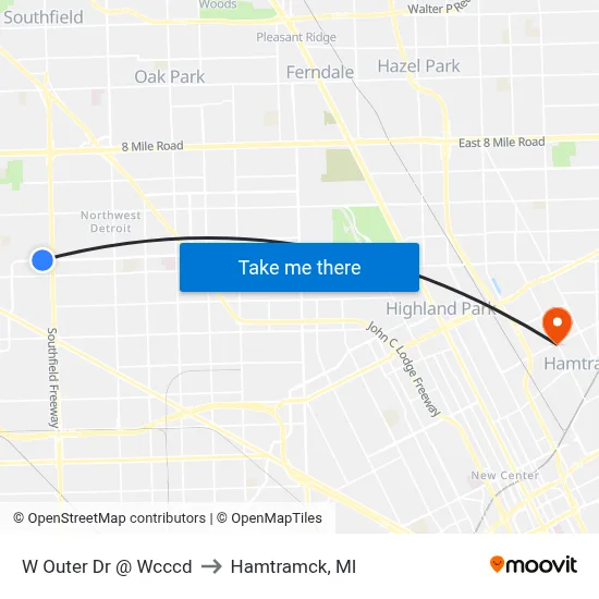 W Outer Dr @ Wcccd to Hamtramck, MI map