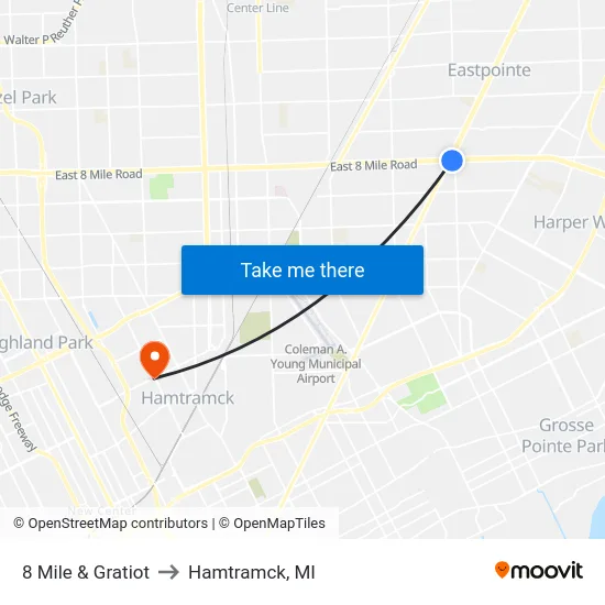 8 Mile & Gratiot to Hamtramck, MI map