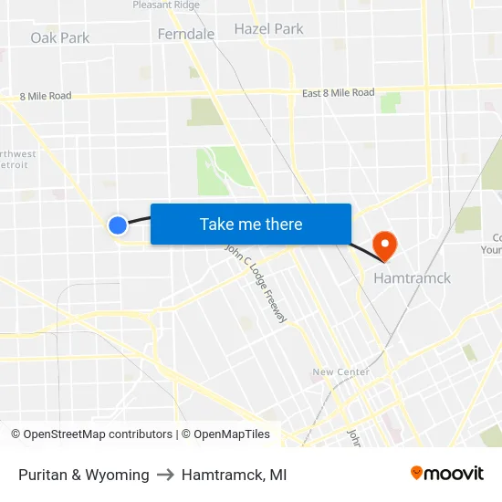 Puritan & Wyoming to Hamtramck, MI map