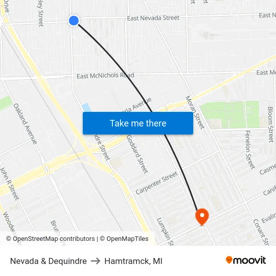 Nevada & Dequindre to Hamtramck, MI map