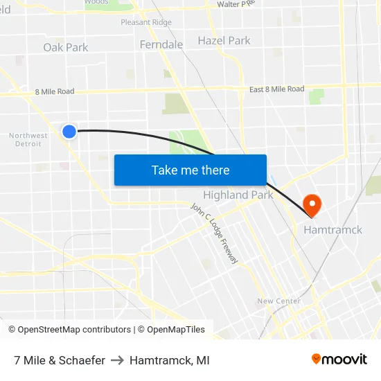 7 Mile & Schaefer to Hamtramck, MI map