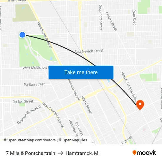 7 Mile & Pontchartrain to Hamtramck, MI map
