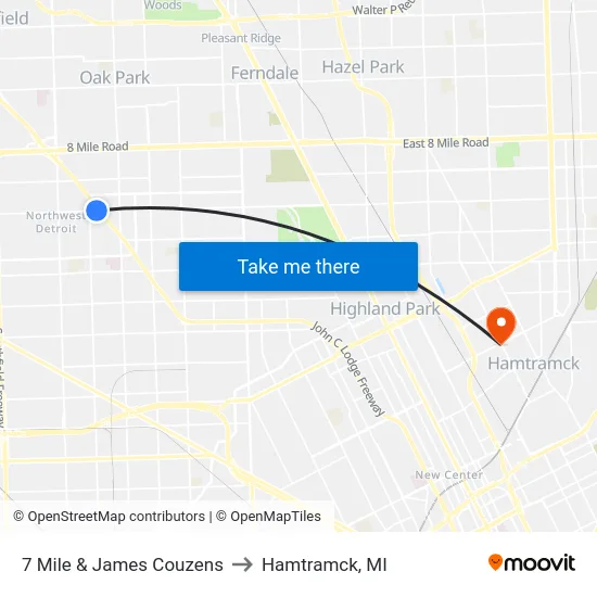 7 Mile & James Couzens to Hamtramck, MI map