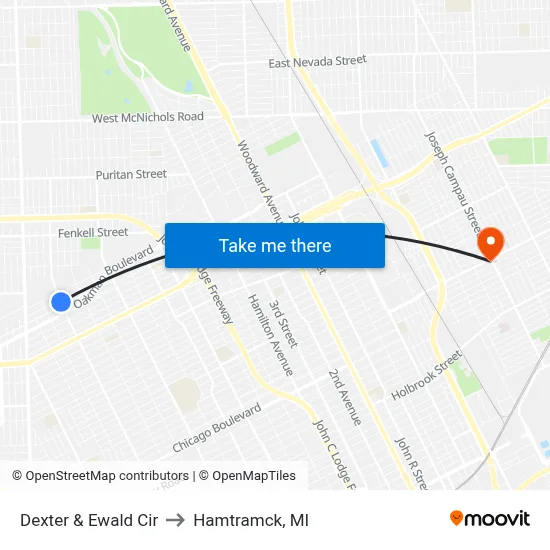Dexter & Ewald Cir to Hamtramck, MI map