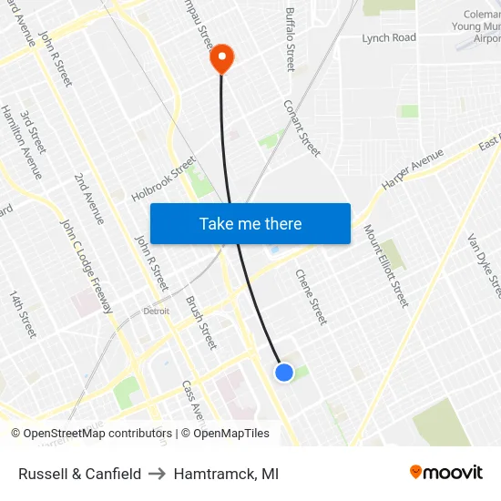 Russell & Canfield to Hamtramck, MI map