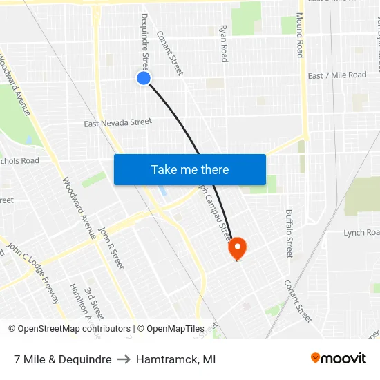 7 Mile & Dequindre to Hamtramck, MI map