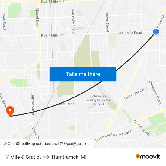 7 Mile & Gratiot to Hamtramck, MI map