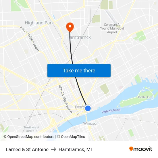 Larned & St Antoine to Hamtramck, MI map