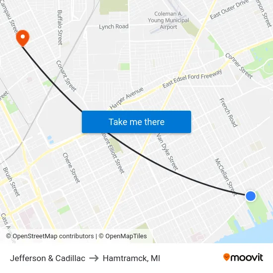 Jefferson & Cadillac to Hamtramck, MI map