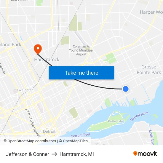 Jefferson & Conner to Hamtramck, MI map