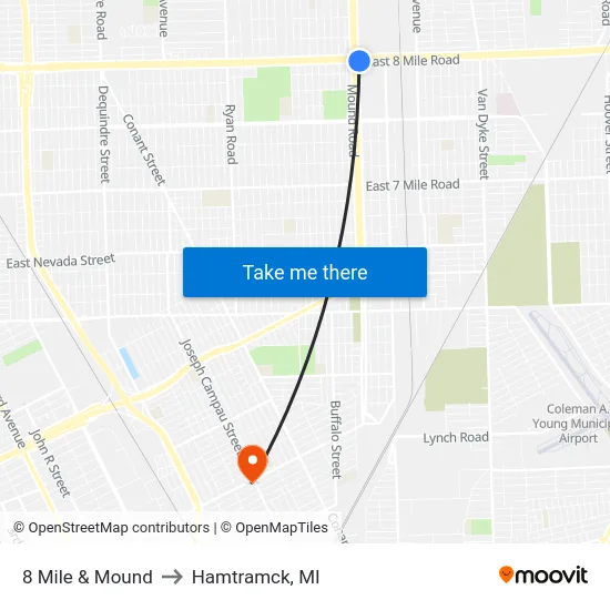 8 Mile & Mound to Hamtramck, MI map