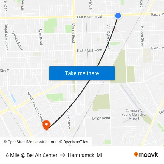 8 Mile @ Bel Air Center to Hamtramck, MI map