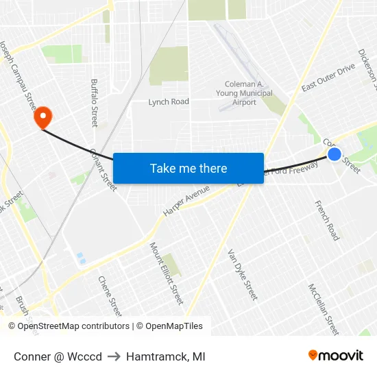 Conner @ Wcccd to Hamtramck, MI map