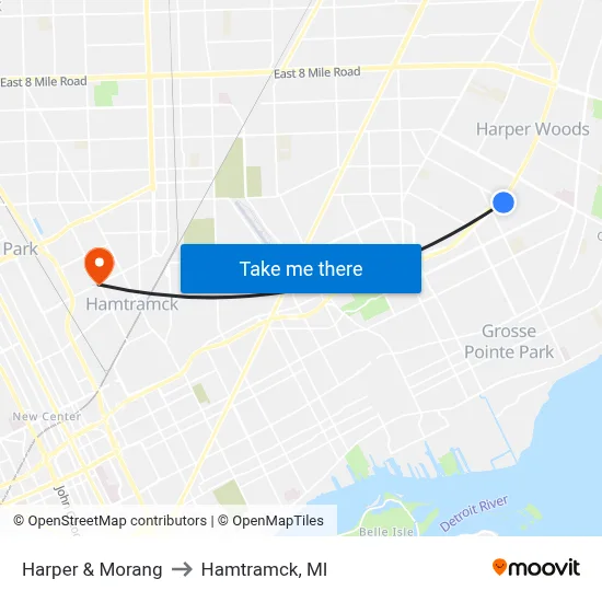 Harper & Morang to Hamtramck, MI map