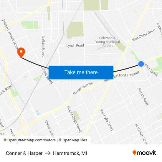 Conner & Harper to Hamtramck, MI map