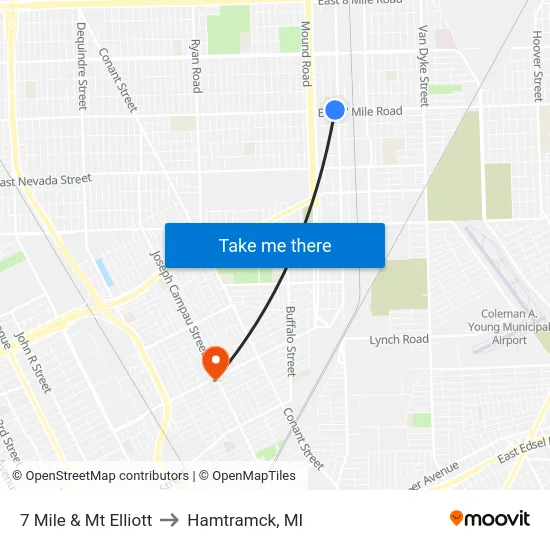7 Mile & Mt Elliott to Hamtramck, MI map