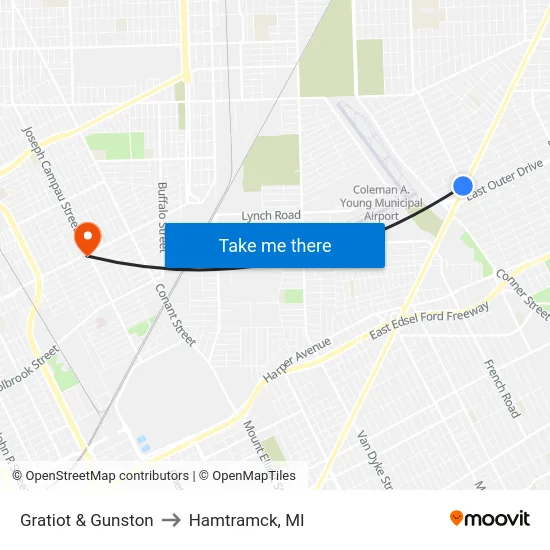 Gratiot & Gunston to Hamtramck, MI map