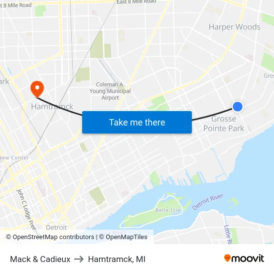 Mack & Cadieux to Hamtramck, MI map