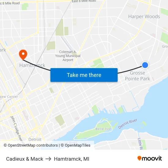 Cadieux & Mack to Hamtramck, MI map
