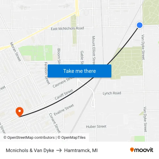 Mcnichols & Van Dyke to Hamtramck, MI map